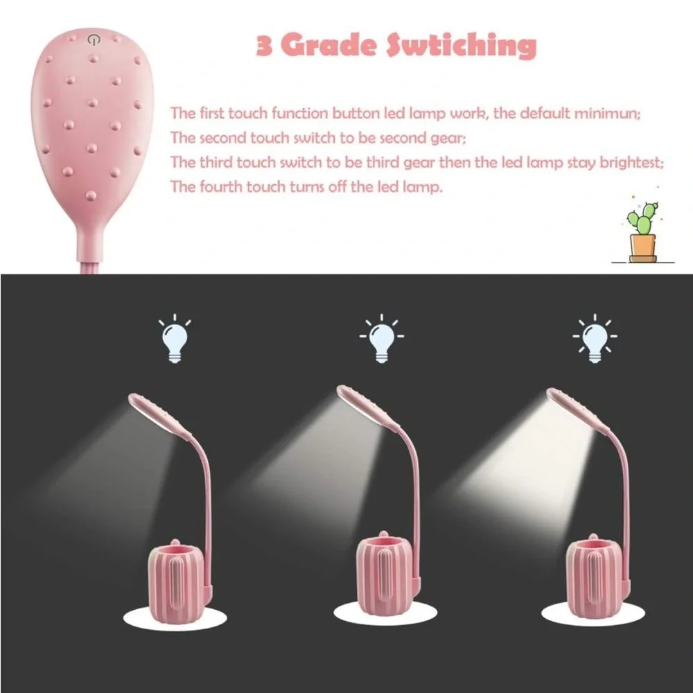 LED Pink Cactus-Shaped Desk Lamp